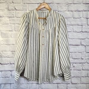 Old Navy NWT Puff-Sleeve Striped Henley Shirt in a neutral stripe pattern Sz XL